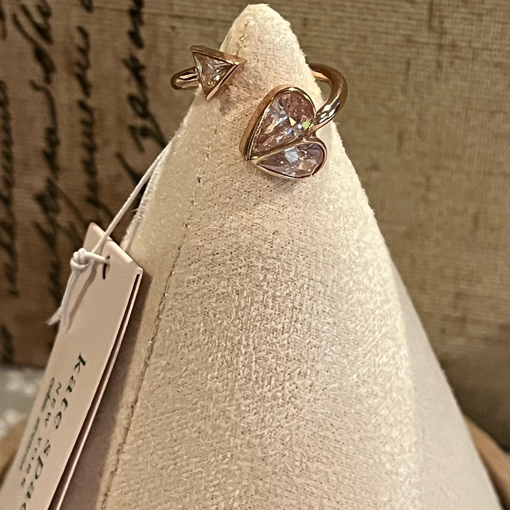 Kate Spade Rose Gold Heart Crystal Open Ring Rock Solid NWT size 5